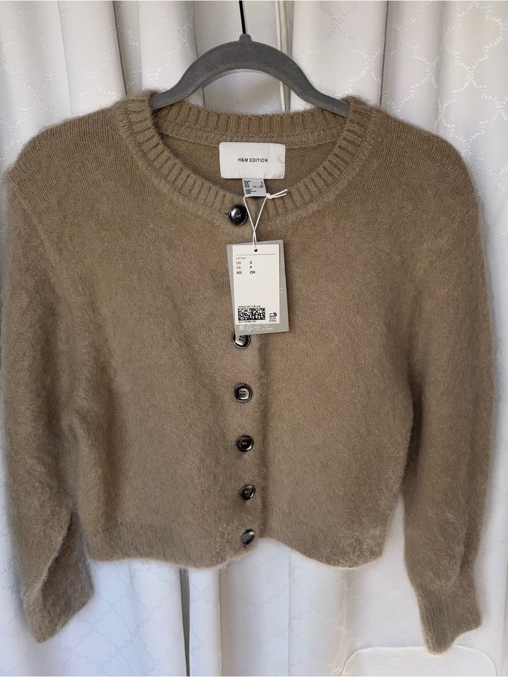 NWT H&M Edition Mohair Wool Blend Crop Cardigan Beige Knit Sweater
